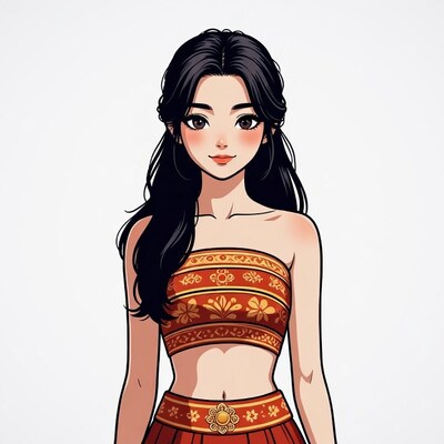 Asian woman in red traditional dress illustration