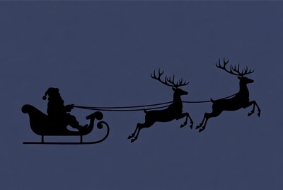 Santa Claus Sleigh with Reindeer Silhouette