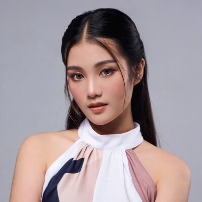 Asian woman in colorful halter top