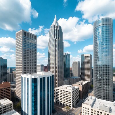 Charlotte skyline with tall spire building