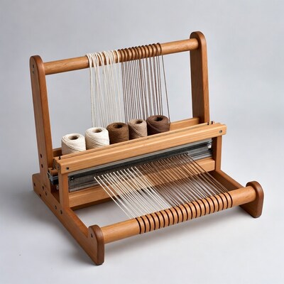Wooden loom with yarn spools