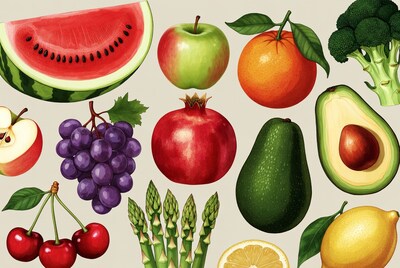 Colorful Fruits and Vegetables Illustration