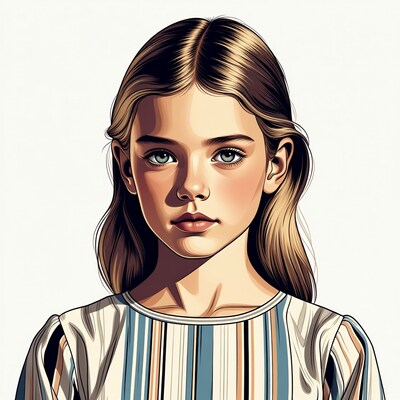 Girl with green eyes and striped shirt