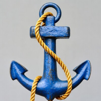 Blue anchor with yellow rope
