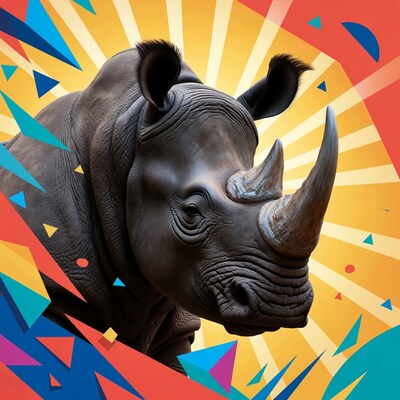 Black Rhino with Geometric Background