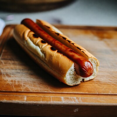 Grilled hot dog in bun