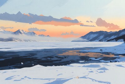 Snowy Mountain Lake at Sunset