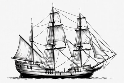Sailing Ship Illustration on Sea