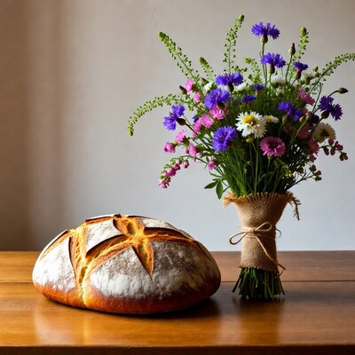 Artisan Bread with Wildflower Bouquet
