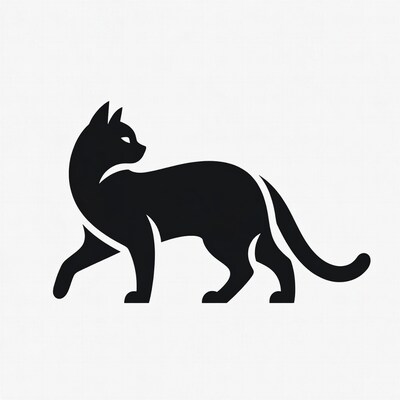 Black silhouette cat walking