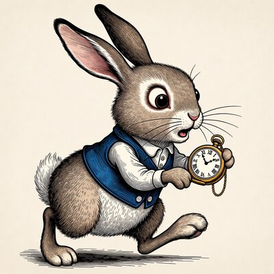 White Rabbit holding pocket watch