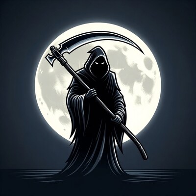 Grim Reaper with scythe and moon
