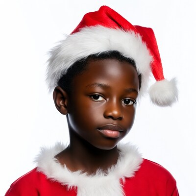 African-American boy in Santa hat