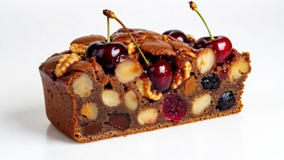 Fruitcake slice with cherries and nuts