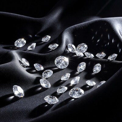 Diamonds on black silk fabric