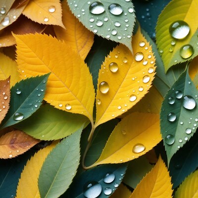 Autumn Leaves with Dew Drops