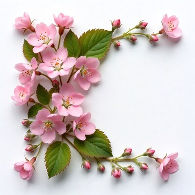 Pink Cherry Blossoms Corner White Background