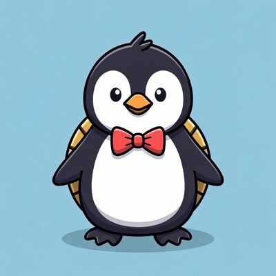 Cute penguin wearing red bowtie