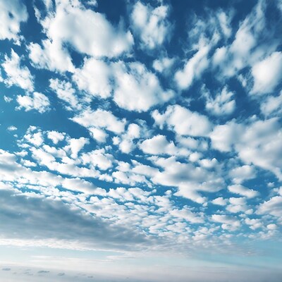 Fluffy white clouds in blue sky