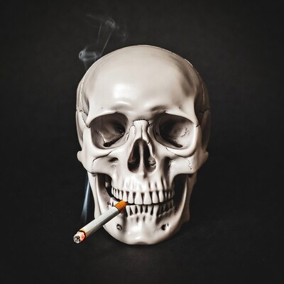 Skull smoking cigarette