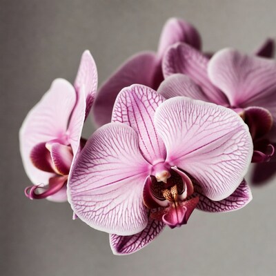 Pink Phalaenopsis Orchids on Gray Background