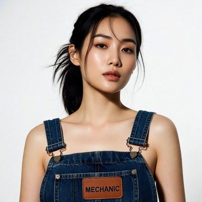 Asian woman in mechanic overalls