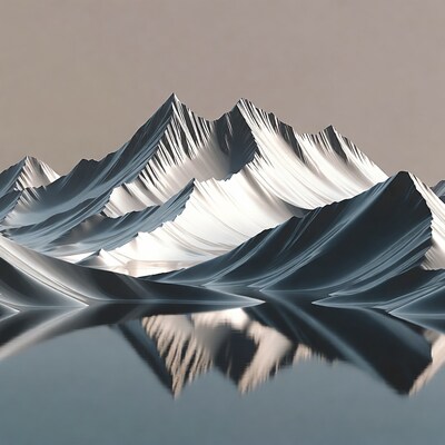 3D Rendered Snowy Mountains Reflection