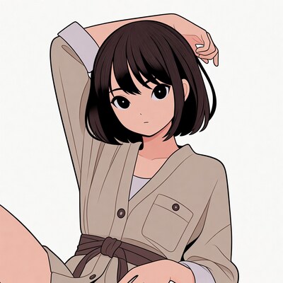 Anime girl posing in beige cardigan