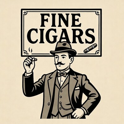 Vintage Man Holding Fine Cigars Sign