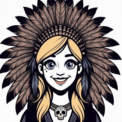 Blonde woman in feathered headdress