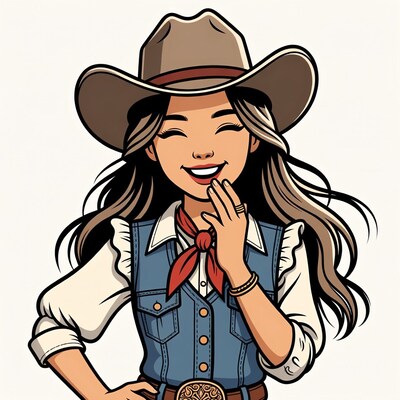 Smiling Asian cowgirl in hat