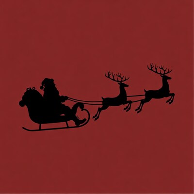 Santa Claus Sleigh with Reindeer Silhouette