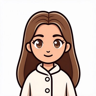 Cartoon girl with brown hair smiling