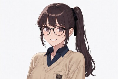 Anime girl with glasses smiling