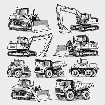 Line Art Construction Vehicles