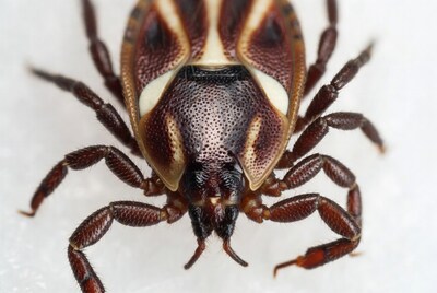 Closeup of brown and white tick