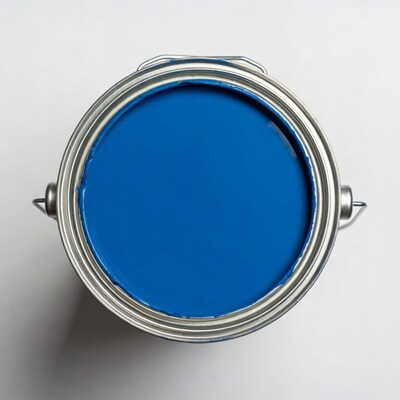 Open blue paint can