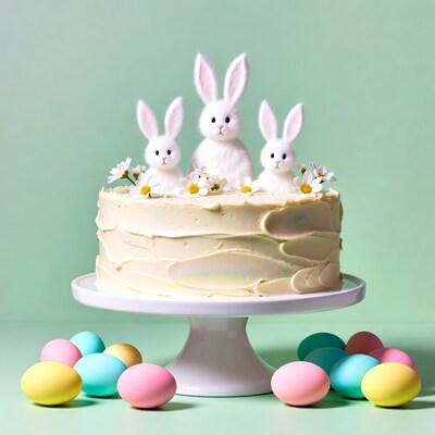 Easter Cake with White Bunnies