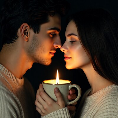 Couple noses touching by candlelight