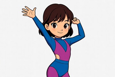 Anime girl waving in swimsuit