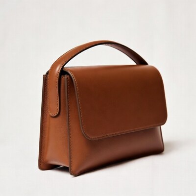 Brown leather rectangular handbag