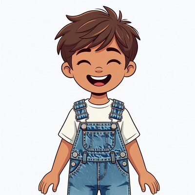 Smiling boy in denim overalls illustration