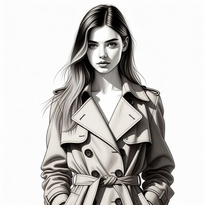 Woman in trench coat illustration