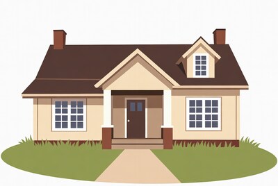 Cartoon House with Porch and Grass