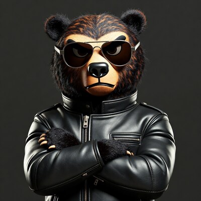 Tough bear in sunglasses and leather jacket