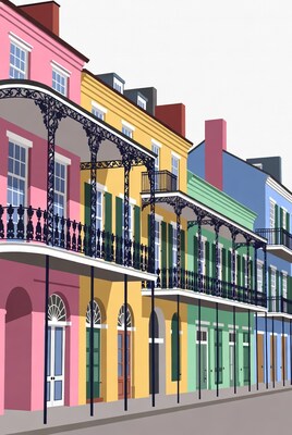 Colorful New Orleans Shotgun Houses Illustration