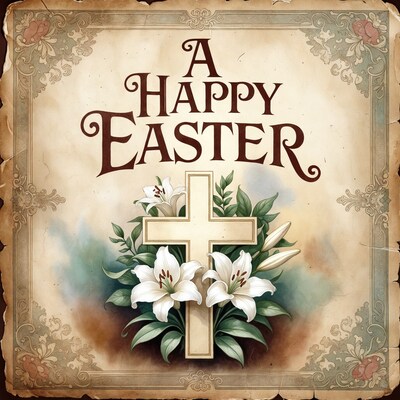 Happy Easter Cross with Lilies