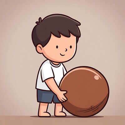 Boy holding brown ball illustration