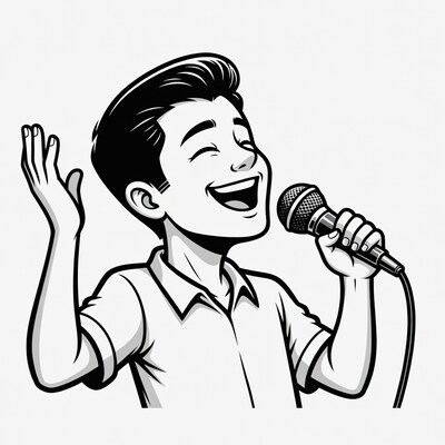 Cartoon man singing into microphone