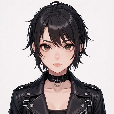 Anime girl in leather jacket choker